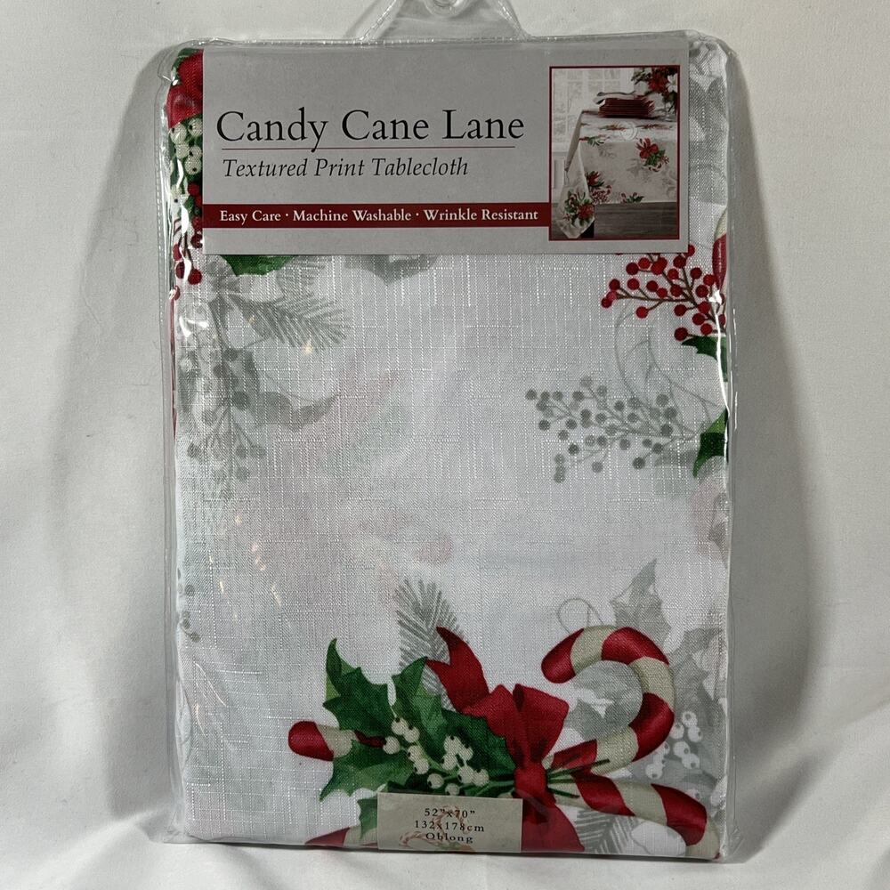 Candy Cane Lane Textured Print Tablecloth 100% Polyester Oblong 52"x70" Washable